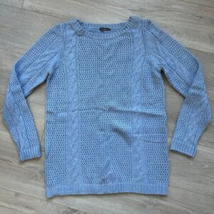 J.McLaughlin Medium Blue Cable Knit Boat Neck Cashmere Wool Blend Tunic Sweater